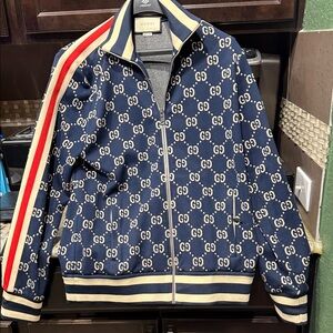 Gucci Blue GG Monogram Bomber Jacket